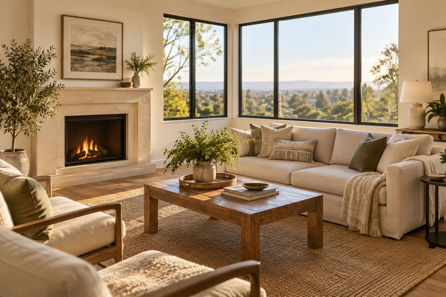 A cozy San Fernando Valley home living room, illustrative
